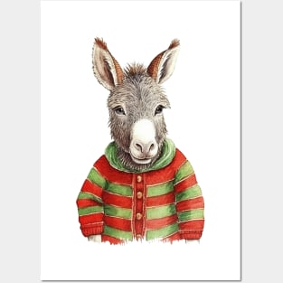 Knitted Christmas Donkey Posters and Art